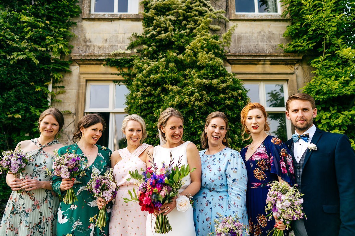 Gorgeous mismatched bridal party at wedding at Sparkford Hall 