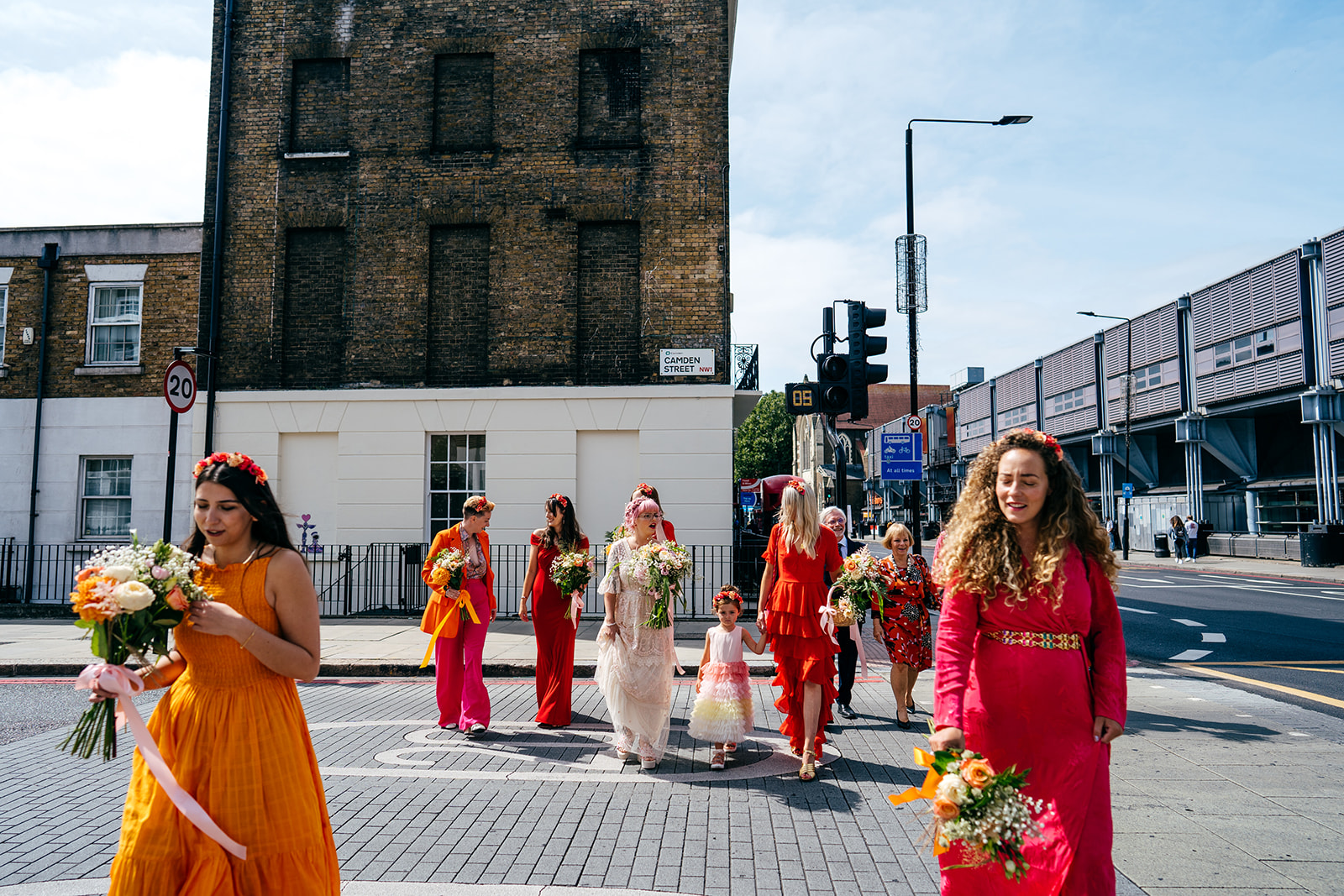 Bridal party on their way to Prince Albert Pub Camden